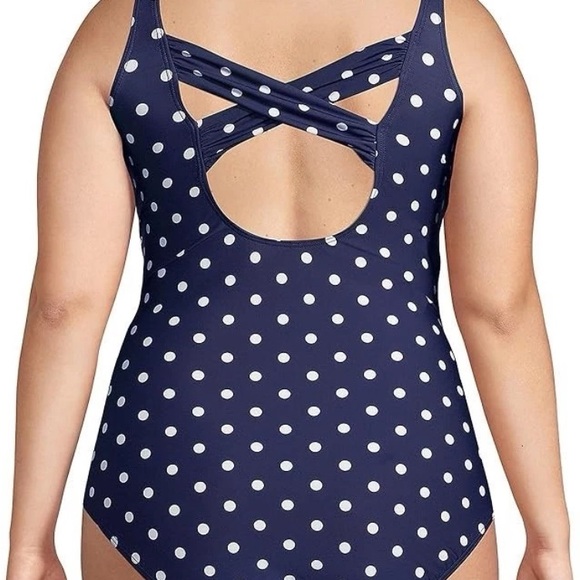 LANDS' END Blue Polka Dot Slimming One-Piece Swimsuit Size 18W Modest Feminine - Picture 4 of 9